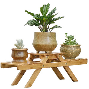 Household Bamboo Small Succulent Flower Rack Desktop Storage Rack Indoor Flowerpot Rack Wooden Floor Shelf