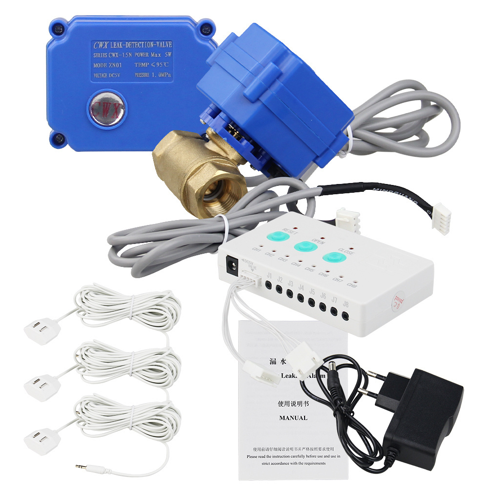 Water Leak Detector Sensors Alarm Automatic WIFI Water Leak Shut Off Ball Valve for Pipes 3/4 NPT Home Use