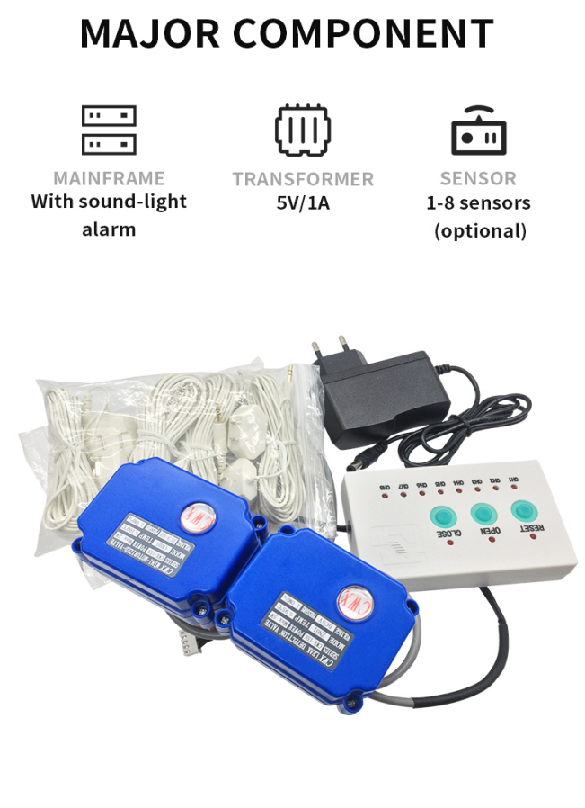 Water Leak Sensor Detector Alarm System with Automatic Shut-off Valve and 2 Detection Sensors to Prevent Flooding