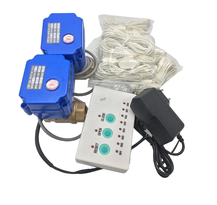 Water Leak Sensor Detector Alarm System with Automatic Shut-off Valve and 2 Detection Sensors to Prevent Flooding