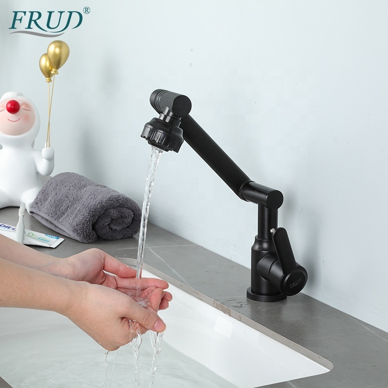 Frud 1080 degree swivel faucet for bathroom sink stainless steel bathroom faucet black basin faucet R10052-6