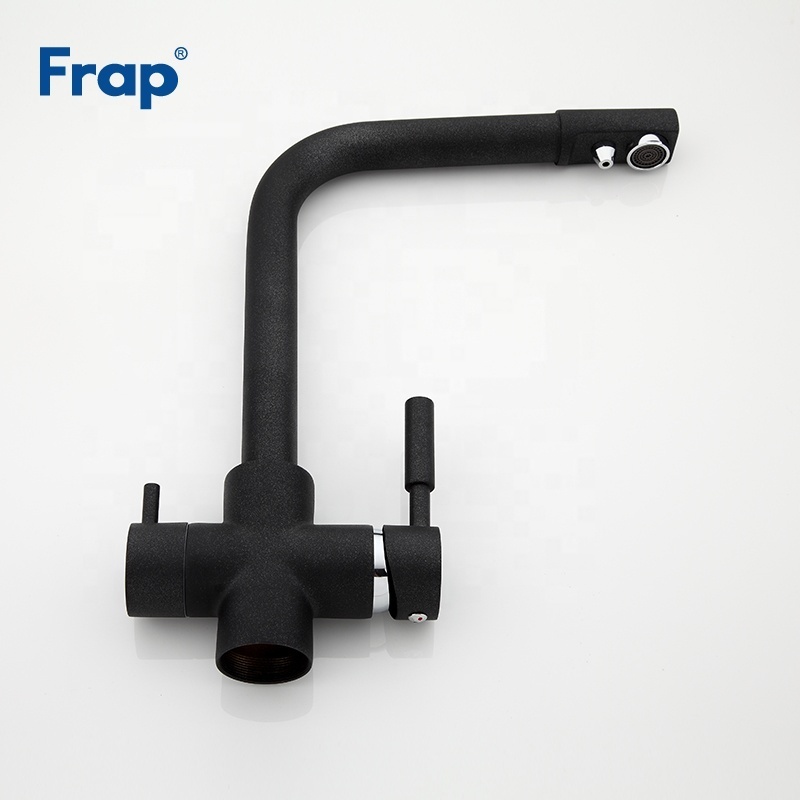 Frap New Black Kitchen Faucet Seven Letter Design 360 Degree Rotation with Water Purification Features Double Handle F4352-7