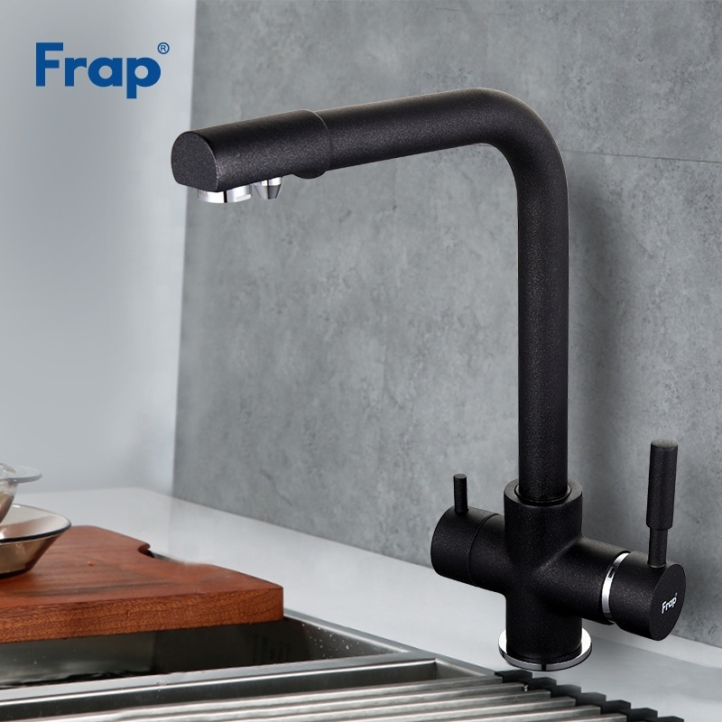 Frap New Black Kitchen Faucet Seven Letter Design 360 Degree Rotation with Water Purification Features Double Handle F4352-7