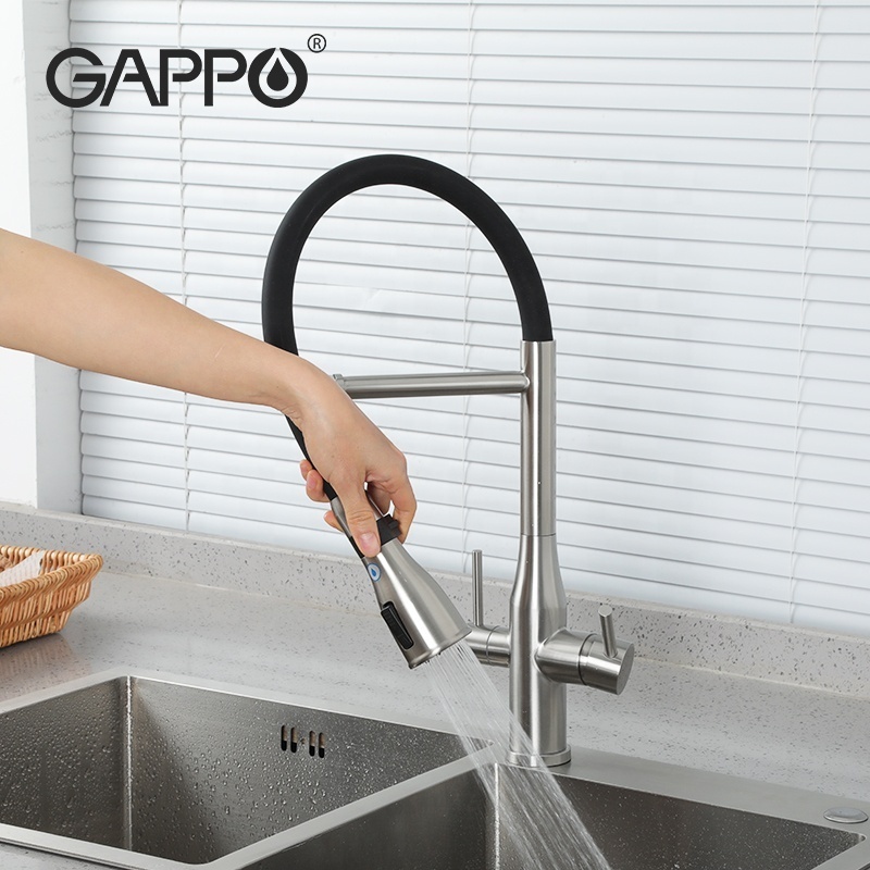 Hot style brass kitchen tap with pull down sprayer deck-mounted dual handle kitchen faucet for kitchen sink G4399-75