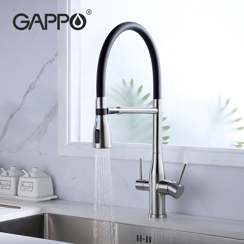 Hot style brass kitchen tap with pull down sprayer deck-mounted dual handle kitchen faucet for kitchen sink G4399-75