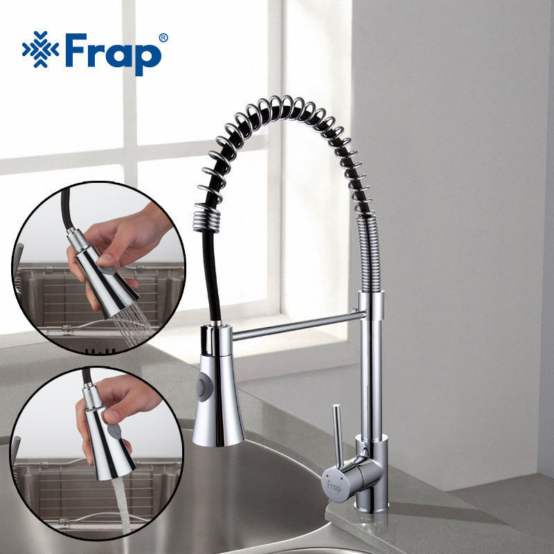 FRAP UPC CUPC Brass Spring Pull Out Kitchen Sink Faucet Mixer brass commercial kitchen faucet F4452