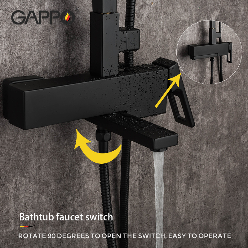 Gappo Shower faucet Set Wall Mount Triple Function Shower System Head Bathroom Adjustable Hand Spray Black Shower set G2417-6