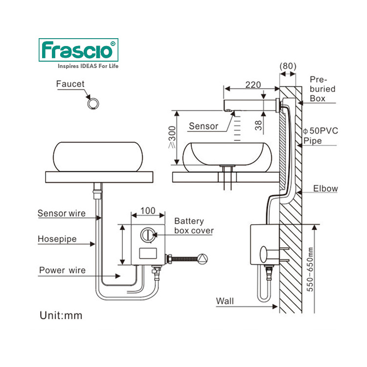 Frascio CE Wall Mount Automatic Faucet Brass Chrome Electronic Touchless Automatic Sensor Faucet