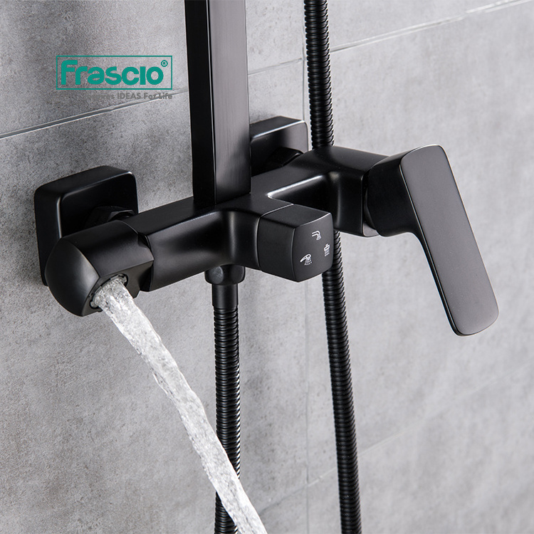 Frascio Modern Shower Wall Faucet Matt Black Brass Shower Mixer Faucet Hot And Cold Water Rain Fall Bath Shower Faucet Set