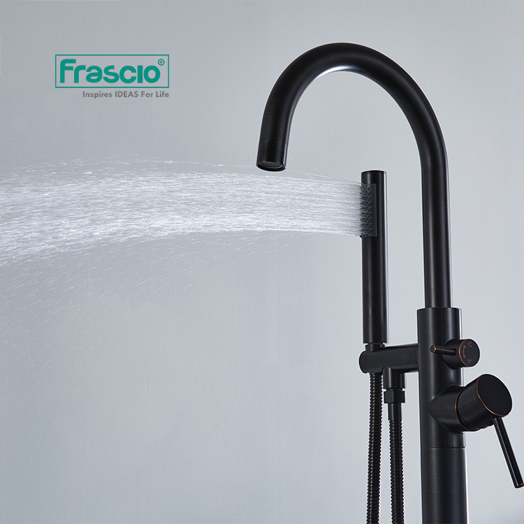 Frascio High-end Free Standing Bath Tub Faucet Brass With Hand Shower For Hotel New Design Wholesale Price Black Bathroom Faucet