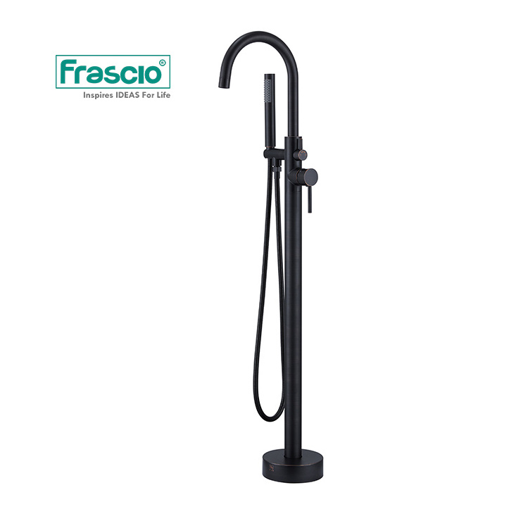 Frascio High-end Free Standing Bath Tub Faucet Brass With Hand Shower For Hotel New Design Wholesale Price Black Bathroom Faucet