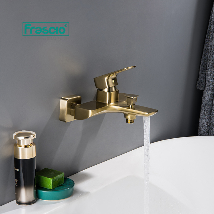 Frascio High-end Quality Brass Brush Gold Bath Faucet With Wholesale Price For Hotel Lavatory Mount Bath Faucet Wall Mount