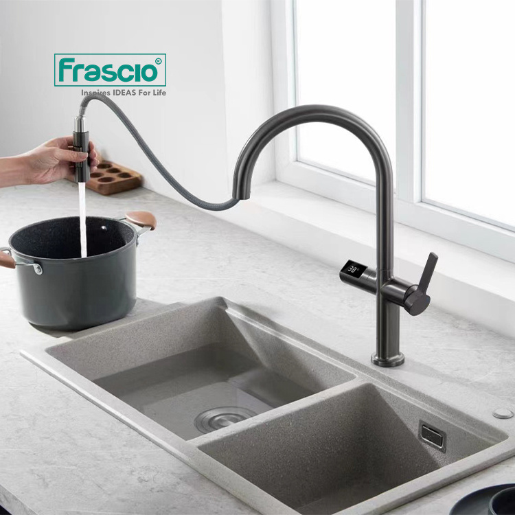 Frascio Digital Display Touch Sensor Kitchen Faucet Gunmetal Pull Down Kitchen Faucet Touch Sensor New Kitchen Faucet Sensor