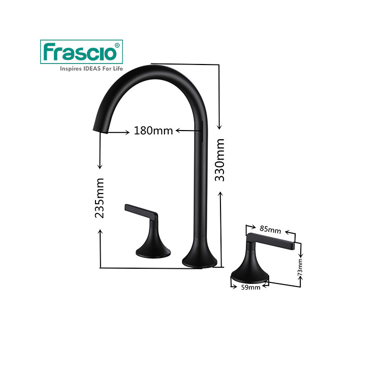 Frascio Luxury Brass Black Basin Faucet Mixer With Simple Design For Hotel Bathroom Basin Deck Mounted With Double Handle Faucet