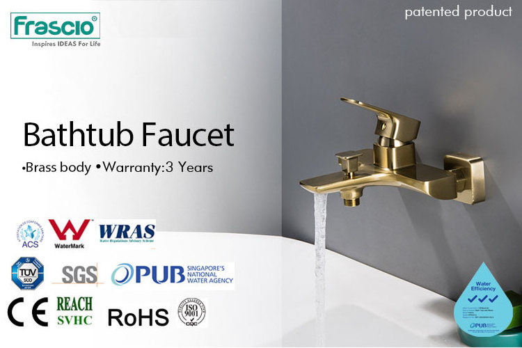 Frascio High-end Quality Brass Brush Gold Bath Faucet With Wholesale Price For Hotel Lavatory Mount Bath Faucet Wall Mount