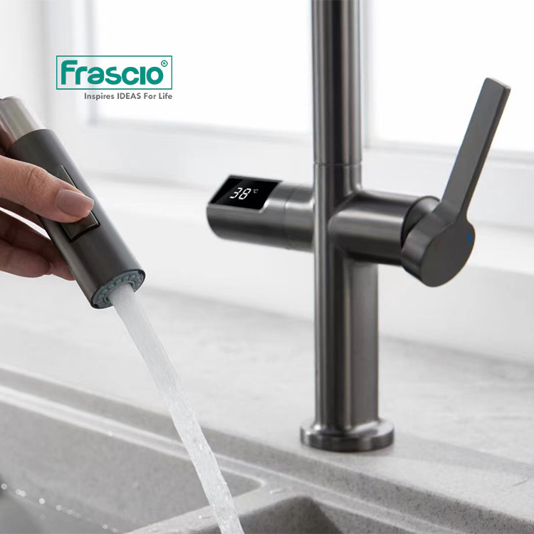 Frascio Digital Display Touch Sensor Kitchen Faucet Gunmetal Pull Down Kitchen Faucet Touch Sensor New Kitchen Faucet Sensor