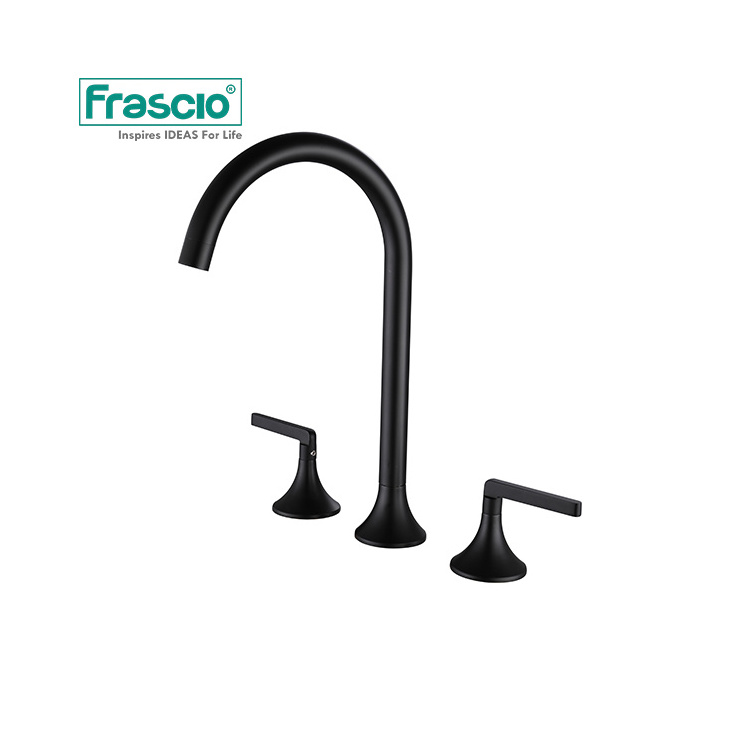 Frascio Luxury Brass Black Basin Faucet Mixer With Simple Design For Hotel Bathroom Basin Deck Mounted With Double Handle Faucet