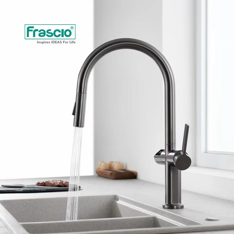 Frascio Digital Display Touch Sensor Kitchen Faucet Gunmetal Pull Down Kitchen Faucet Touch Sensor New Kitchen Faucet Sensor