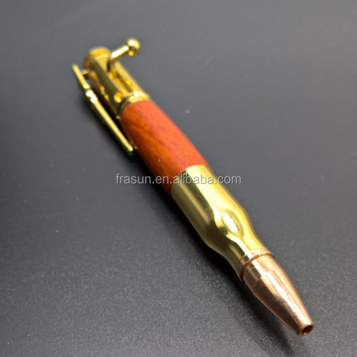 Hot sell musket gun style gold metal red rosewood bullet shape metal ballpoint pen