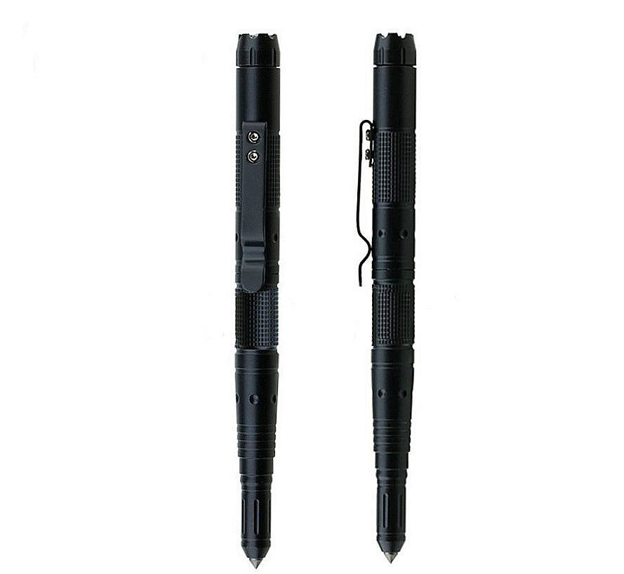 Travel camping Self defense Tactical outdoor Glass breaking Led flashlight metal ballpoint pen