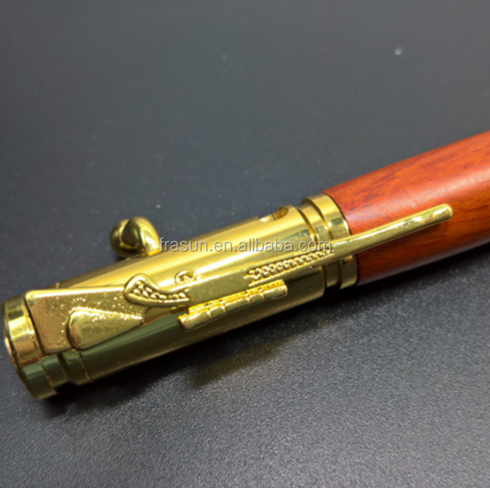 Hot sell musket gun style gold metal red rosewood bullet shape metal ballpoint pen