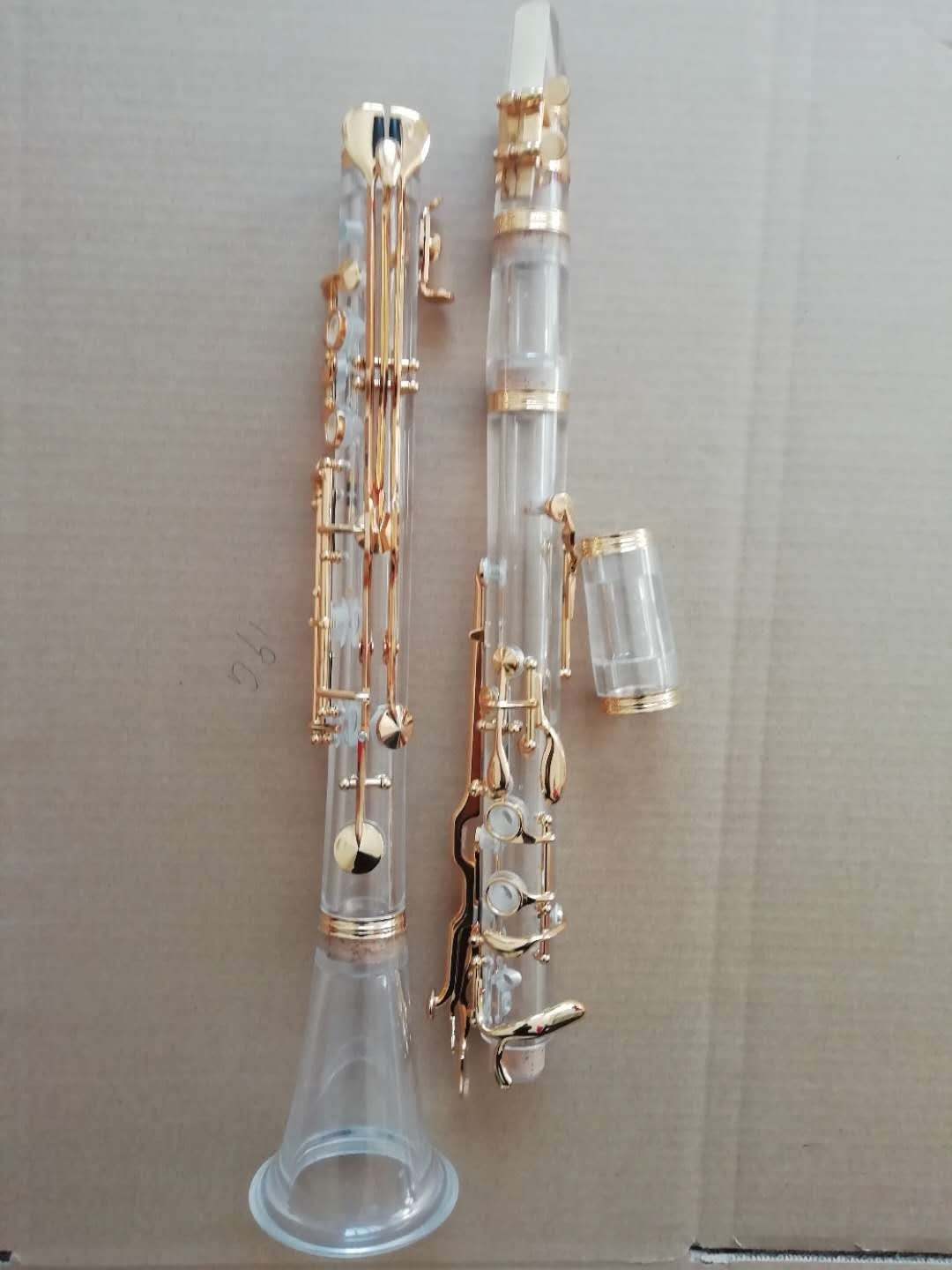 Good quality Transparent body G key Clarinet with gold plated keys (JCL-182)