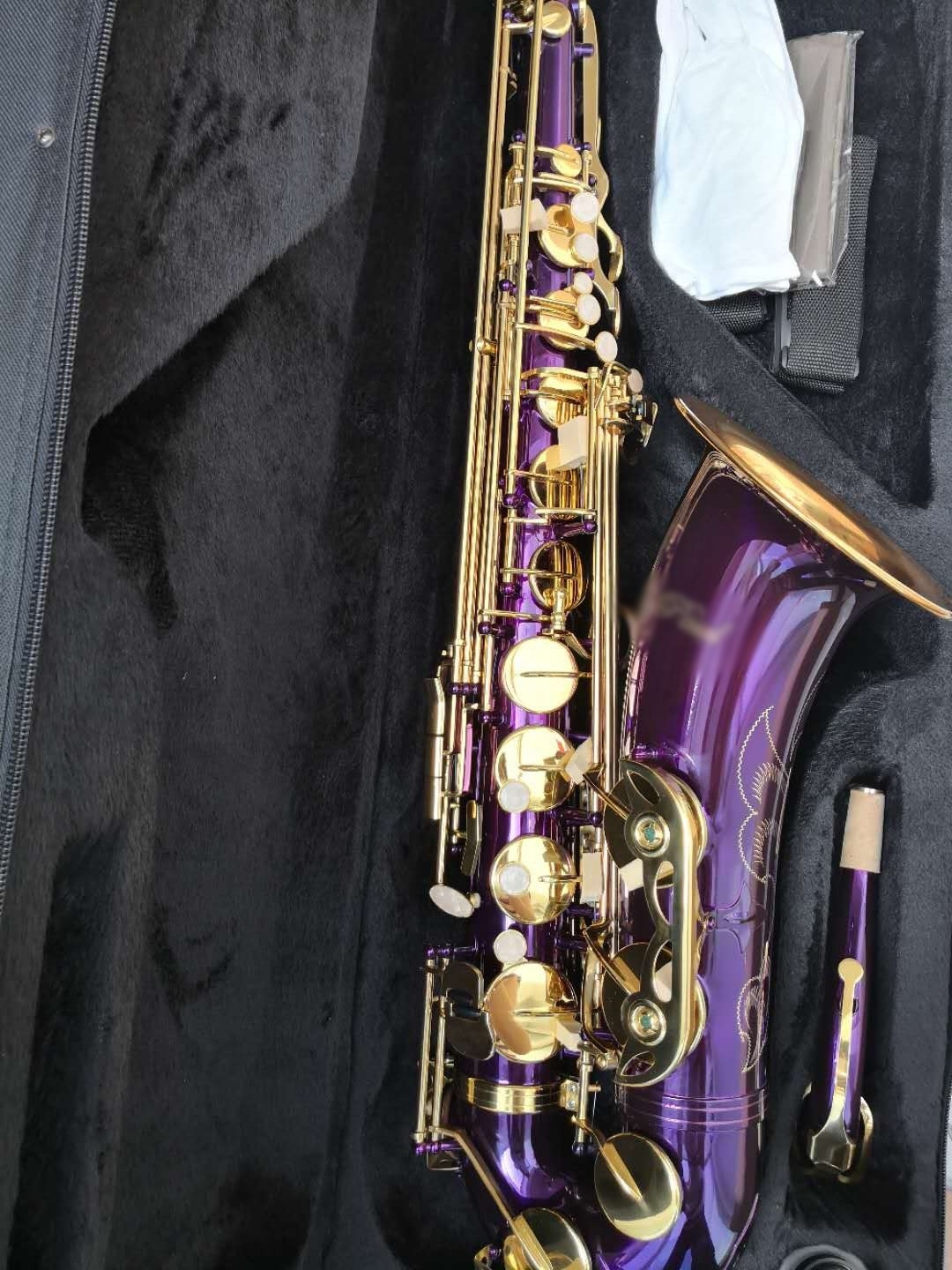 Good quality Purple colour / coloured / colors surface treatment Yellow brass sax body & bell Bb tone Tenor Saxophone (JTS-403)