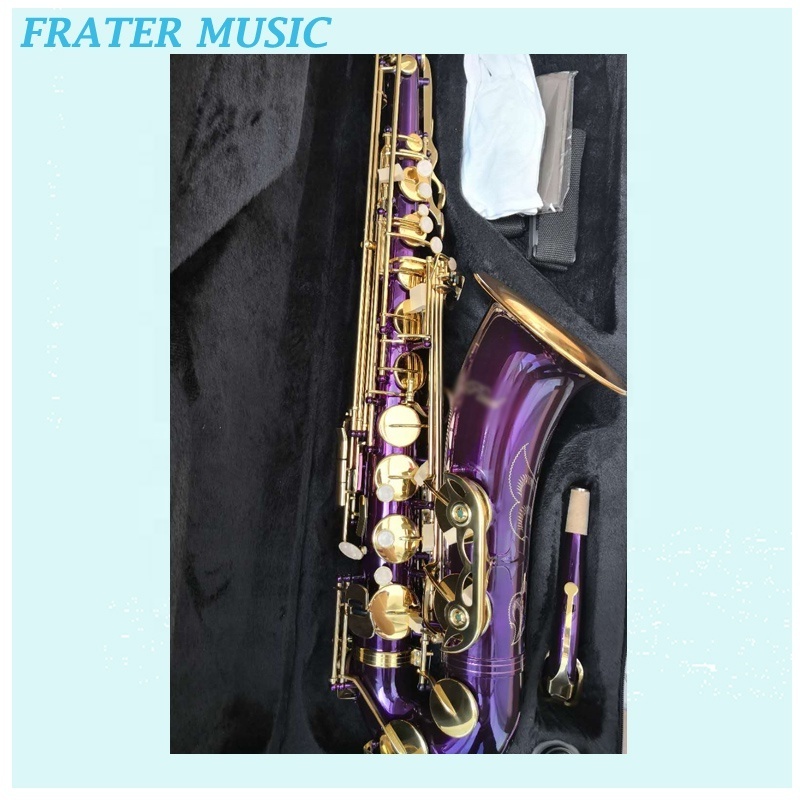 Good quality Purple colour / coloured / colors surface treatment Yellow brass sax body & bell Bb tone Tenor Saxophone (JTS-403)