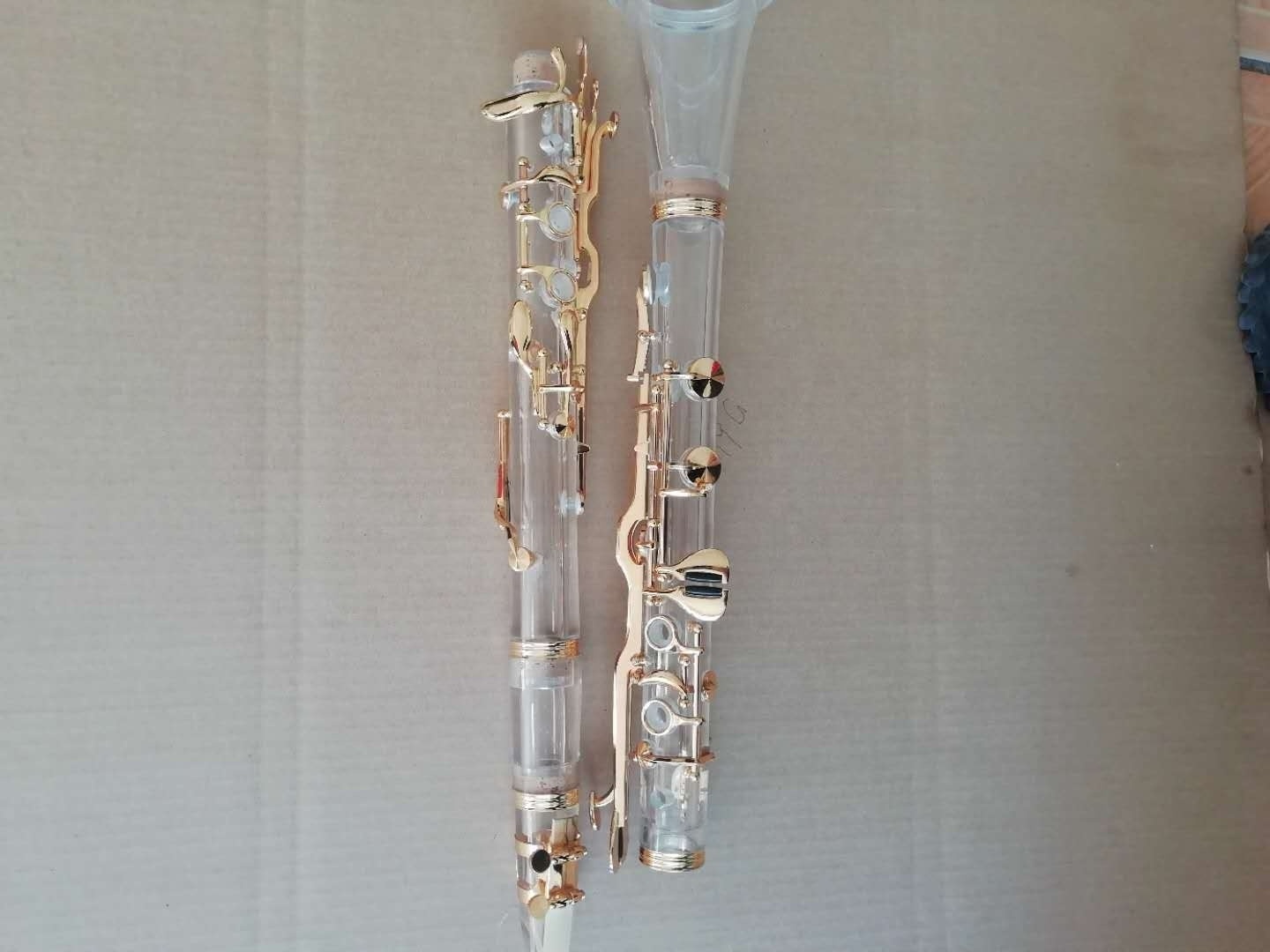 Good quality Transparent body G key Clarinet with gold plated keys (JCL-182)