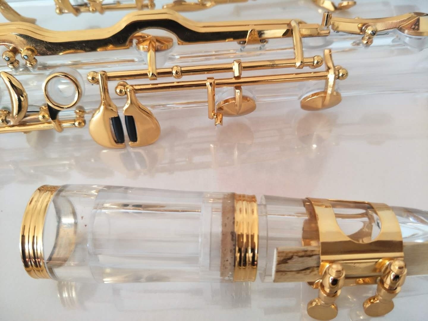 High grade Transparent body 18 keys G tone Clarinet with gold plated keys (JCL-183)