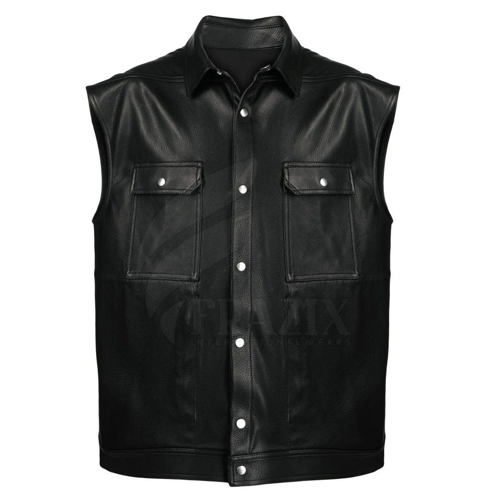 Men Down Leather Vest Jacket Casual Fashion Warm Jackets