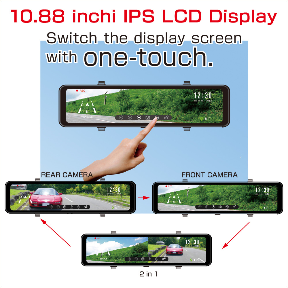 High Resolution Touch Screen Camera Rear View Mirror Driving Video Recorder