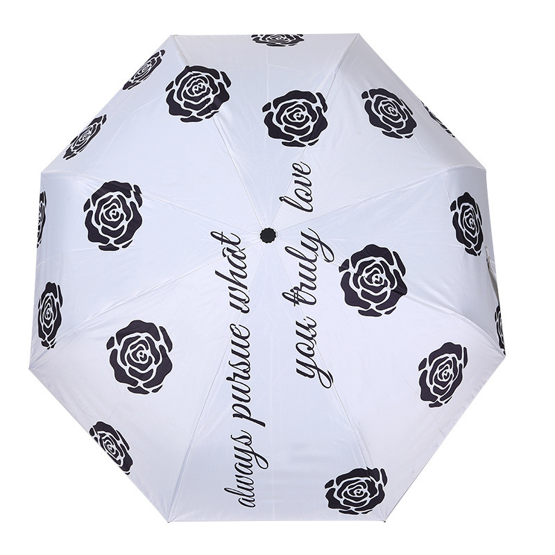 Daisy Wooden Pattern Black glue UV protection Umbrella women's cartoon Pretty umbrella Manual umbrella