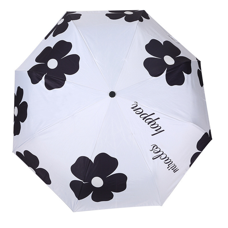 Daisy Wooden Pattern Black glue UV protection Umbrella women's cartoon Pretty umbrella Manual umbrella