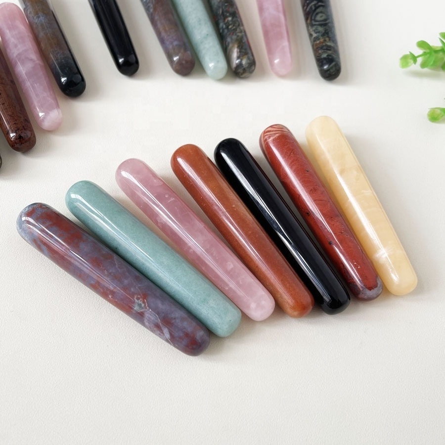 Natural Rose Quartz Crystal Massage Wand Mixed Healing Crystal Stones Massage Wand