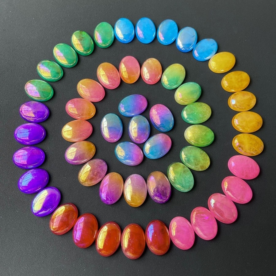 Natural Semi-precious Stone Crafts Bead Cabochon Flat Back Aura Crystal Cabochon Stone For Jewelry Making