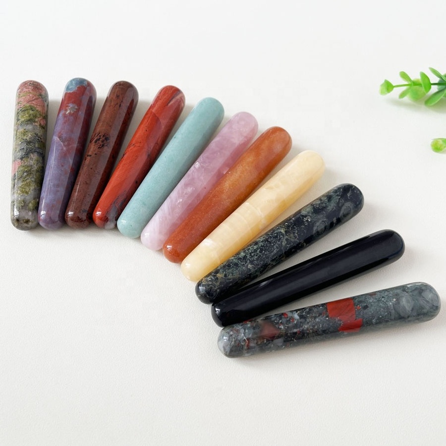 Natural Rose Quartz Crystal Massage Wand Mixed Healing Crystal Stones Massage Wand