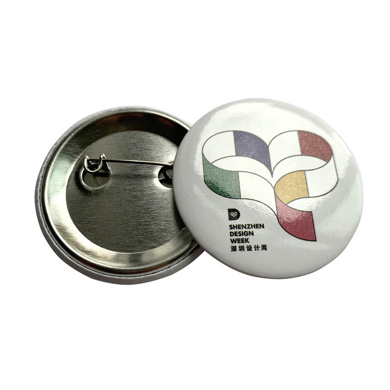 Plastic tin button badge Covering with PVC reflective material fluorescent light Tinplate badges