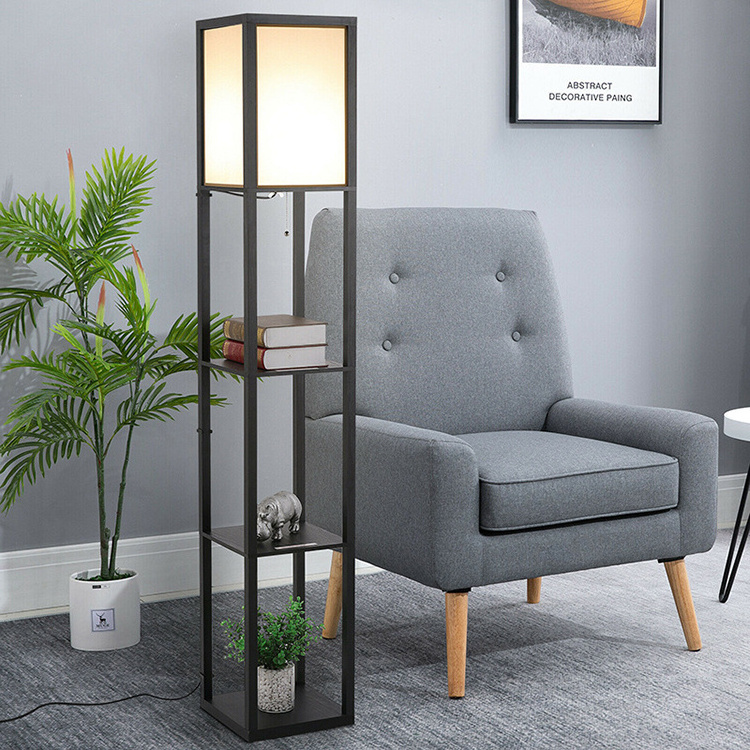 Floor Lamp with Shelves Modern Tall Lamps With White Shade Designer floor Lamps For Living Room Bedrooms Office-Black