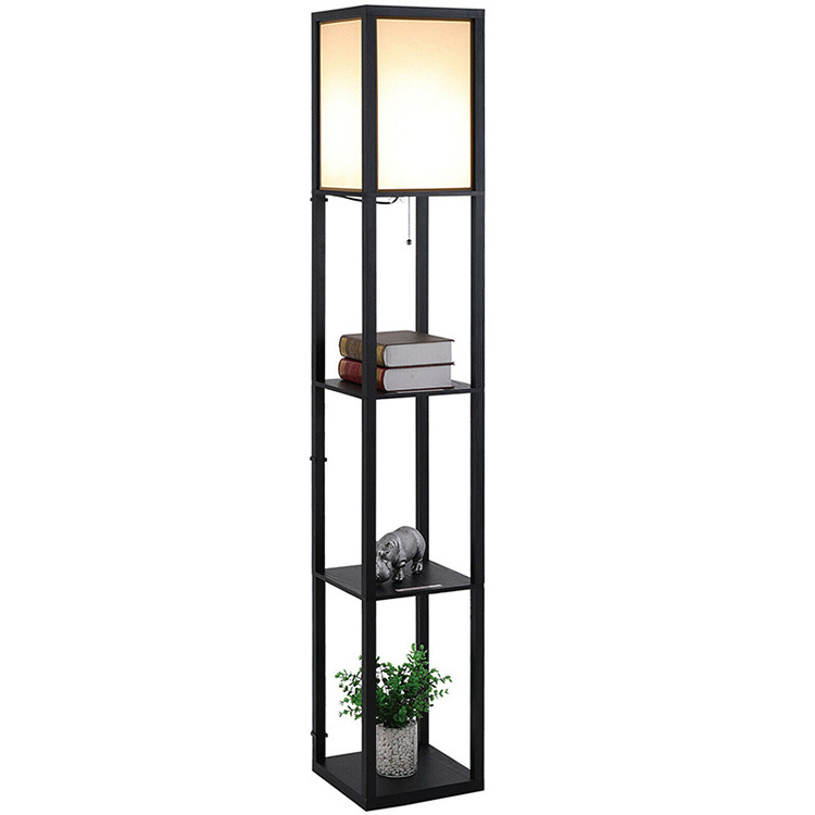 Floor Lamp with Shelves Modern Tall Lamps With White Shade Designer floor Lamps For Living Room Bedrooms Office-Black