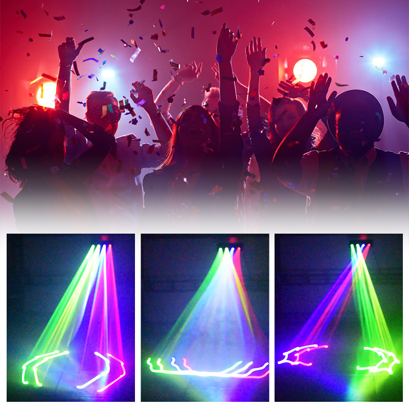 Hot Disco Laser Lights 4 Lens RGB LED Stage Party Light DMX Voice Control Beam Lasercube Effect Lighting For Dance Floor Club