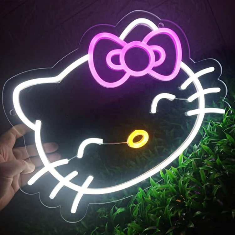 Custom Hello Kitty Neon Sign Anime Cat led Neon Lights for Girl's Room Game Room Kids Birthday Xmas Easter Gift