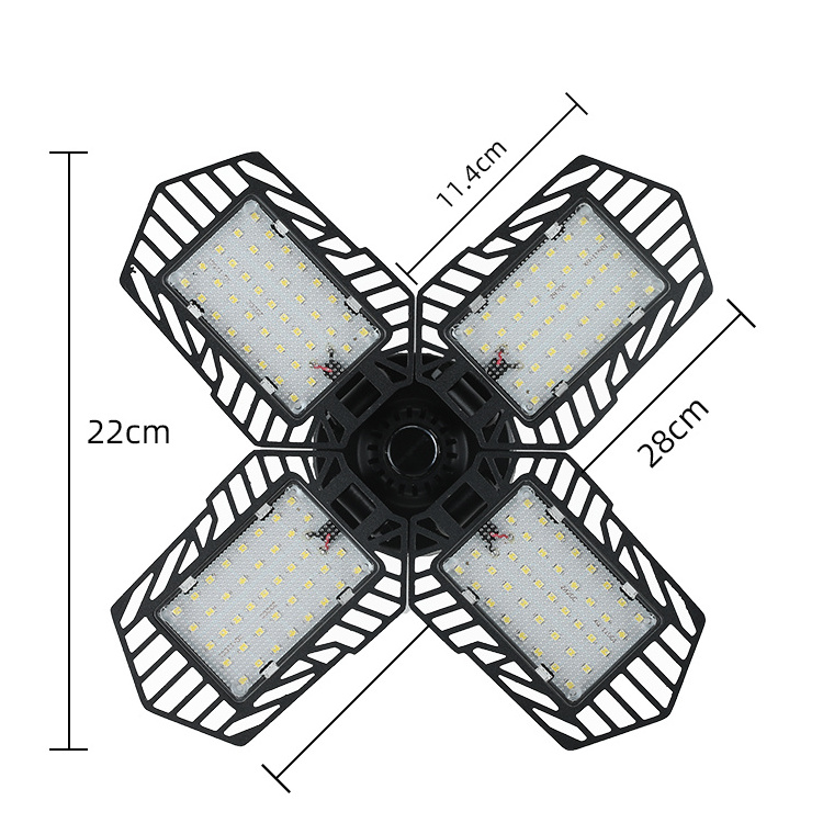 LED Garage Light Foldable Deformable100W  Super Bright Led  Garage Ceiling Light Adjustable With 4 Panel