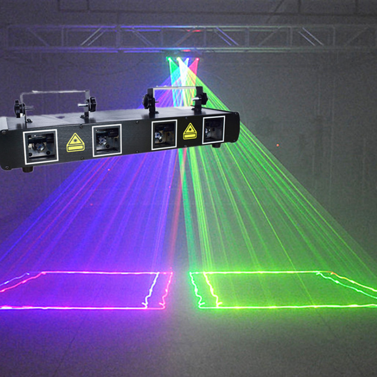 Hot Disco Laser Lights 4 Lens RGB LED Stage Party Light DMX Voice Control Beam Lasercube Effect Lighting For Dance Floor Club