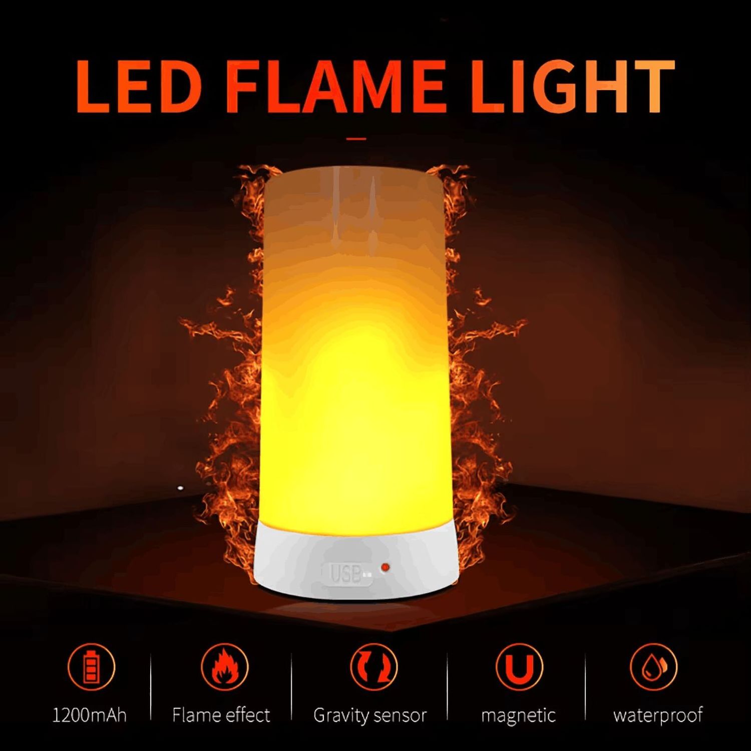 USB Rechargeable Fire Lights Indoor Campfire Outdoor Decorative Lantern Hanging Flame Lights