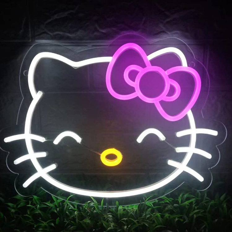 Custom Hello Kitty Neon Sign Anime Cat led Neon Lights for Girl's Room Game Room Kids Birthday Xmas Easter Gift