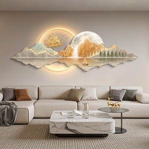 Light Luxury Landscape Crystal Porcelain Modern Glass Wall Paintings With Led Home Decor For Living Room