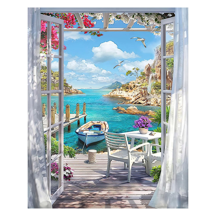 European Style Seaside Scenery Painting By Numbers Sets Picture On Canvas Diy Coloring Art Painting Decor For Living Room