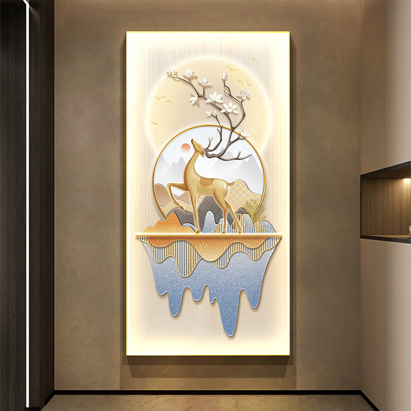 Light Luxury Landscape Crystal Porcelain Modern Glass Wall Paintings With Led Home Decor For Living Room