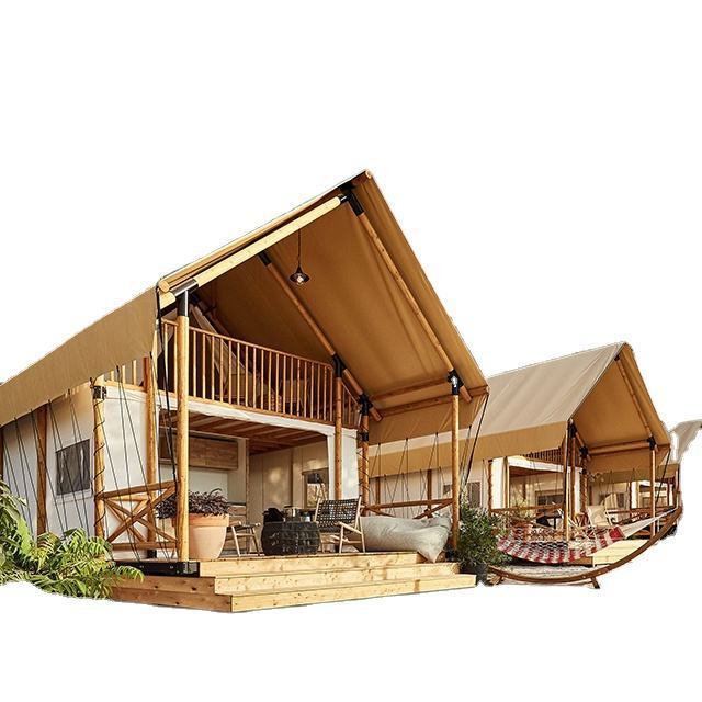 Luxury two-story tents hotel resort glamping with bathroom outdoor prefab camping hotel tent for sale